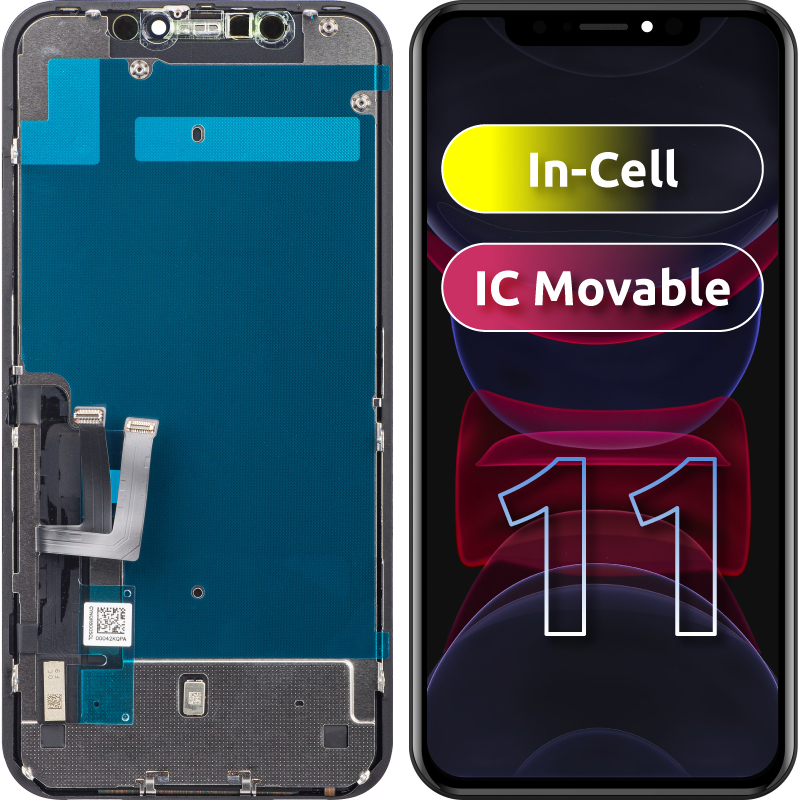 Display cu Touchscreen ZY pentru Apple iPhone 11, cu Rama, Versiune LCD In-Cell IC Movable, Negru