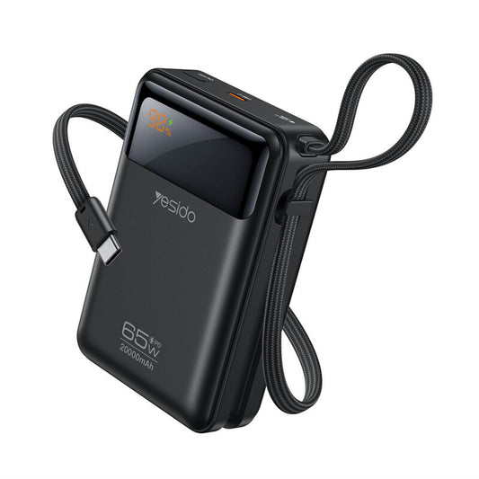 Baterie externa 20000mAh Fast Charge cu cablu, LED Yesido, gri