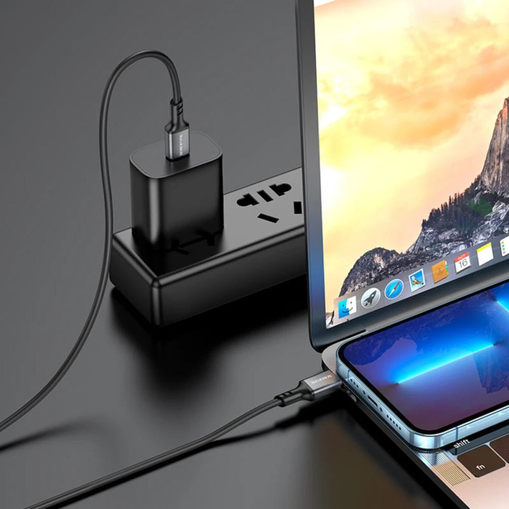 Cablu USB-C la USB-C 60W 3A Borofone BX83 Famous, 1m, Silicon, Negru - imagine 3