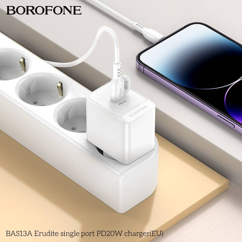 Încărcător Priză Borofone BAS13A USB-C PD 20W, QC, FCP, AFC, Alb - imagine 3