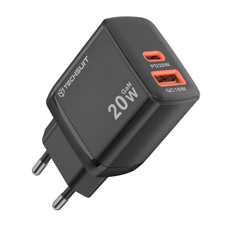 Încărcător Priză GaN Techsuit CH2, USB-C 20W + USB-A 18W, Dual Port