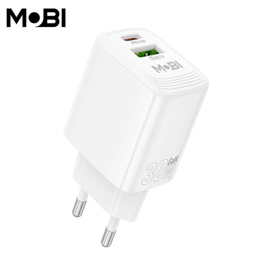 Încărcător Priză Mobi MP-30 30W USB-C PD + USB-A QC 3.0, Alb