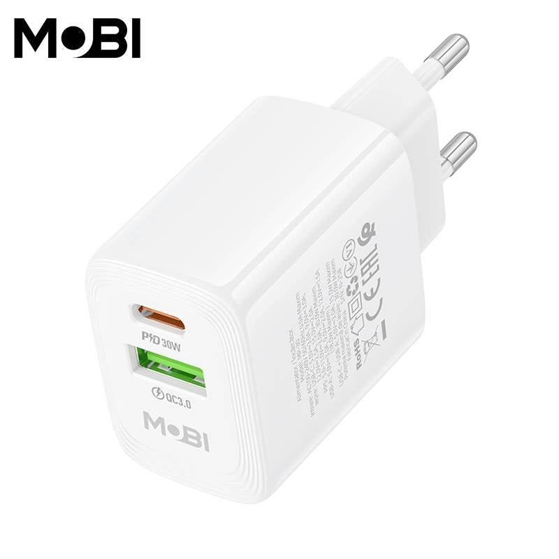 Încărcător Priză Mobi MP-30 30W USB-C PD + USB-A QC 3.0, Alb - imagine 2