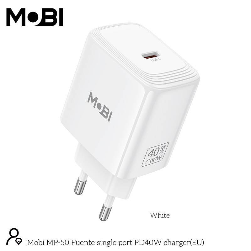 Incarcator priza Mobi MP-50 cu un port USB-C PD 40W alb
