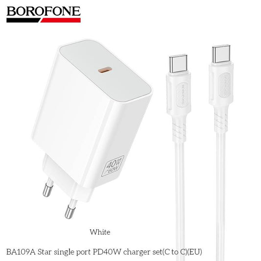 Incarcator retea Borofone BA109A Star PD40W cu cablu USB-C la USB-C alb