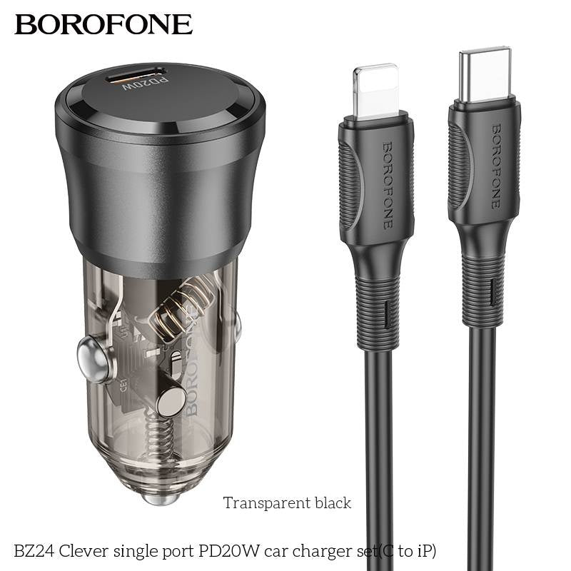Set Încărcător Auto Borofone BZ24 Clever USB-C PD 20W + Cablu