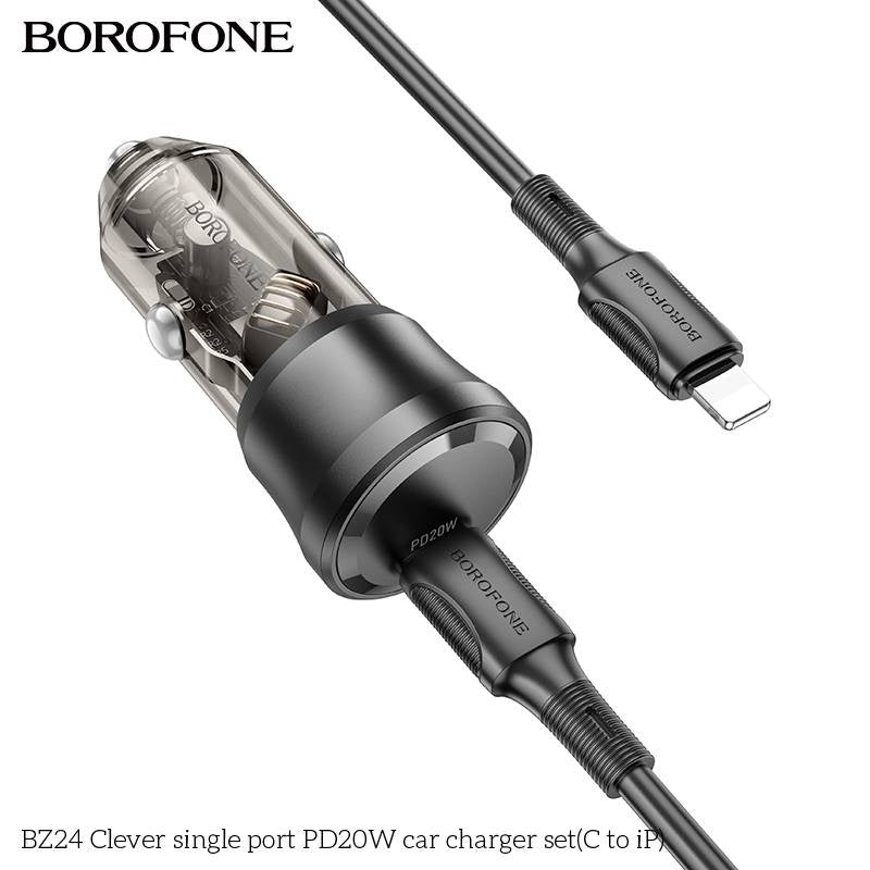 Set Încărcător Auto Borofone BZ24 Clever USB-C PD 20W + Cablu - imagine 2