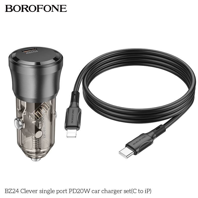 Set Încărcător Auto Borofone BZ24 Clever USB-C PD 20W + Cablu - imagine 3
