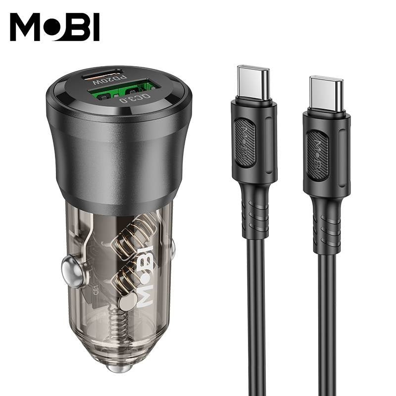 Set Încărcător Auto Mobi MA-01 Dual Port USB-C PD + USB-A QC 3.0 38W