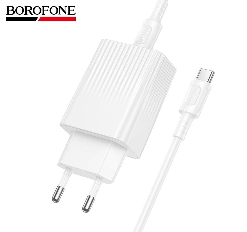 Set Încărcător Priză Borofone BAS75A USB-C PD 30W + Cablu USB-C, Alb