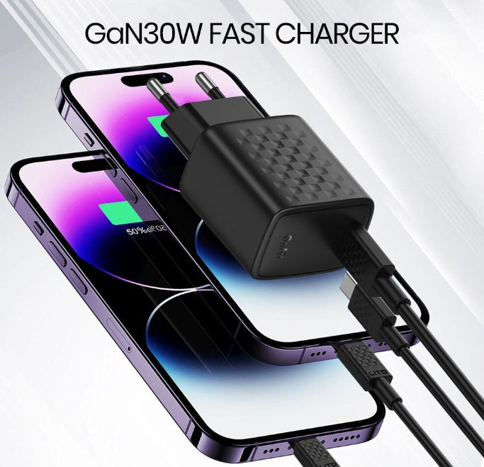 Set Încărcător Priză Lito LC17T USB-C PD 30W + Cablu USB-C, Negru - imagine 2