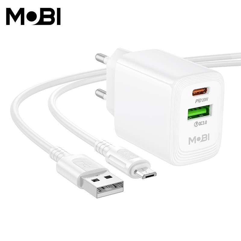 Set Încărcător Priză Mobi MP-10 Dual Port USB-C PD 20W + USB-A QC 3.0 - imagine 2