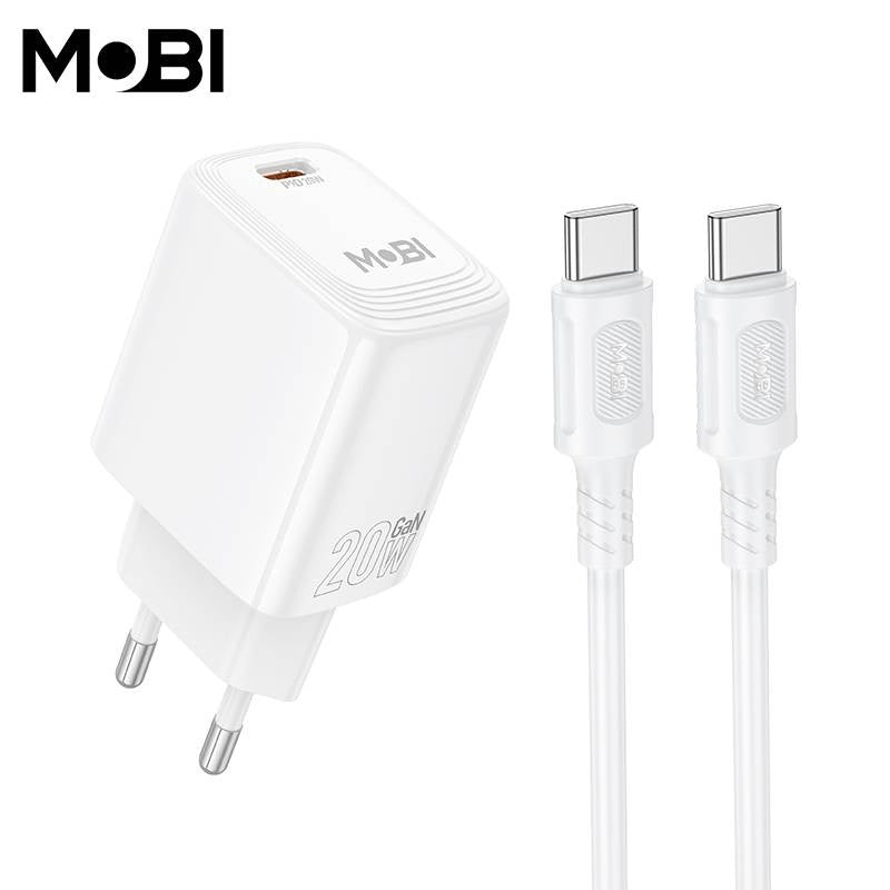 Set Încărcător Priză Mobi MP-20 USB-C PD 20W + Cablu USB-C la USB-C