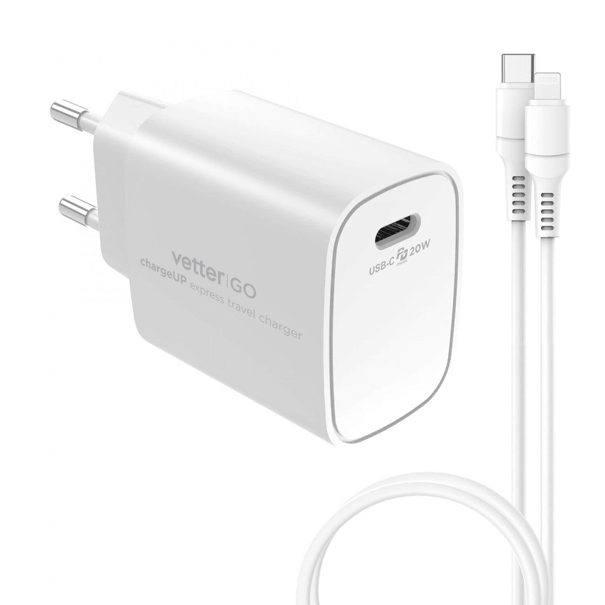 Set Încărcător Vetter chargeUP 20W USB-C PD + Cablu Lightning, Alb