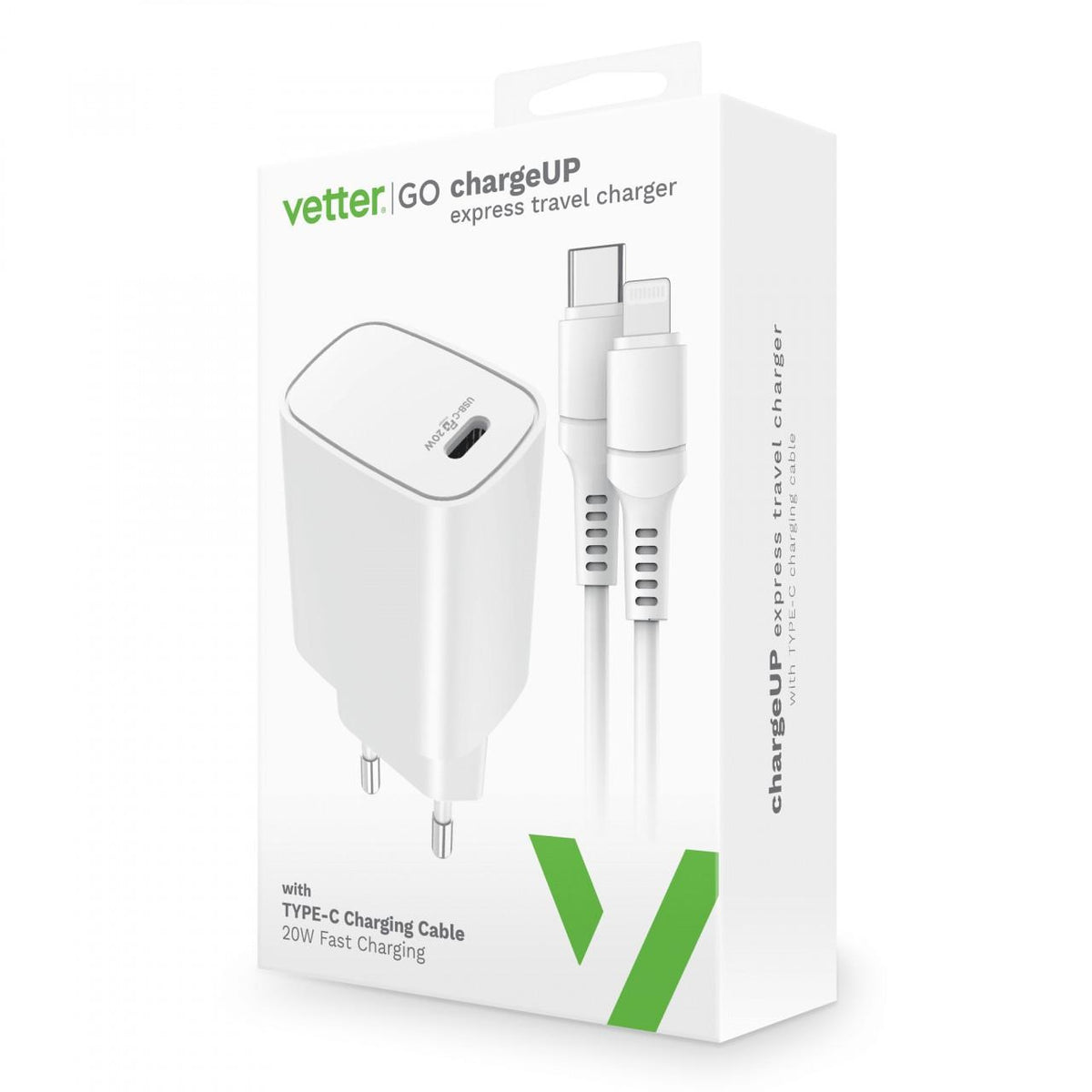 Set Încărcător Vetter chargeUP 20W USB-C PD + Cablu Lightning, Alb - imagine 2