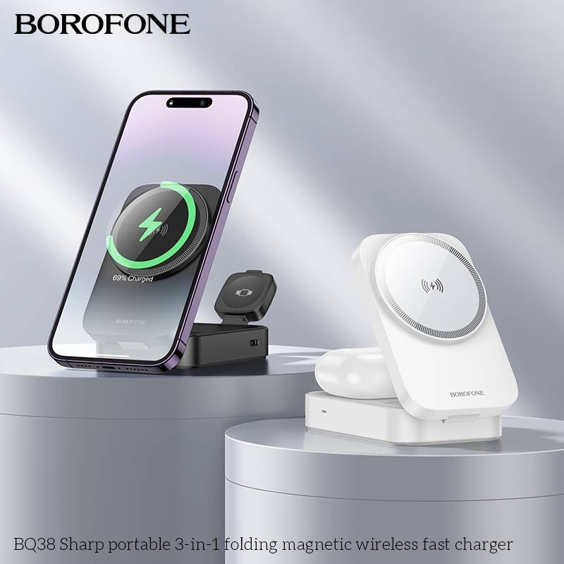 Stație Încărcare Wireless Borofone BQ38 Sharp 3 în 1, 15W, MagSafe - imagine 3